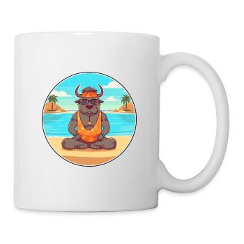 Bison Cartoon Yoga plage Illustration d’été - Mug blanc - blanc - Droite