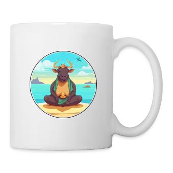 Bull Cartoon Yoga Beach Summer Illustration - Mug - white - Right