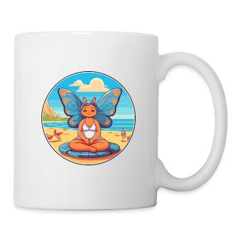 Schmetterlings-Cartoon-Yoga-Strand-Sommer-Illustration - Tasse - Weiß - Rechts