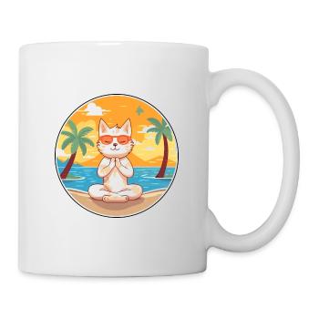 Dessin animé de chat Yoga plage Illustration d’été - Mug blanc - blanc - Droite