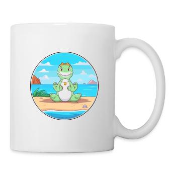 Dinosaur Cartoon Yoga Beach Summer Illustration - Mug - white - Right