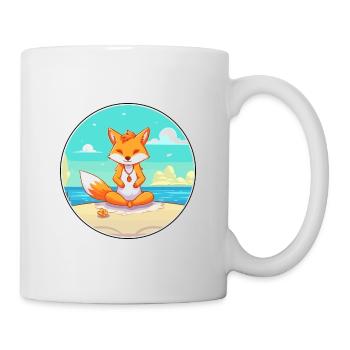 Fox Cartoon Yoga Strand Sommer Illustration - Tasse - Weiß - Rechts