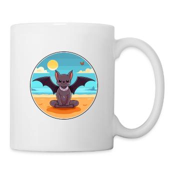 Bat Cartoon Yoga Beach Summer Illustration - Mug - white - Right