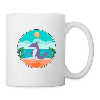 Delphin-Karikatur-Yoga-Strand-Sommer-Illustration - Tasse - Weiß - Rechts