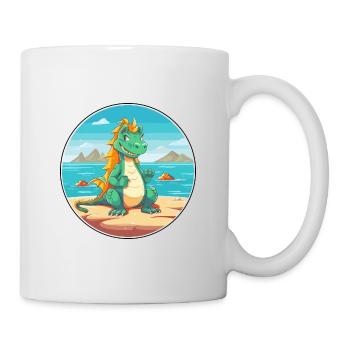 Dragon Cartoon Yoga Beach Summer Illustration - Mug - white - Right
