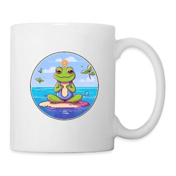 Frosch-Karikatur-Yoga-Strand-Sommer-Illustration - Tasse - Weiß - Rechts