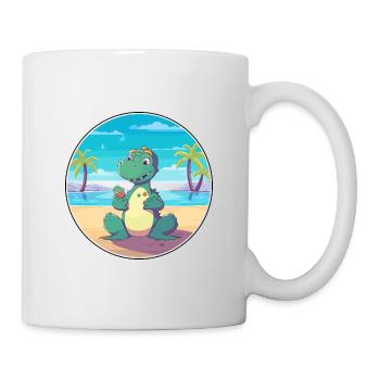 Dinosaur Cartoon Yoga Beach Summer Illustration - Mug - white - Right
