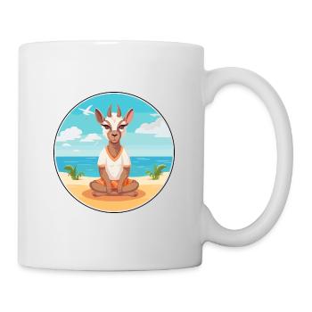Goat Cartoon Yoga Beach Summer Illustration - Mug - white - Right