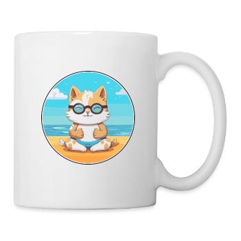 Kitten Cartoon Yoga Beach Summer Illustration - Mug - white - Right