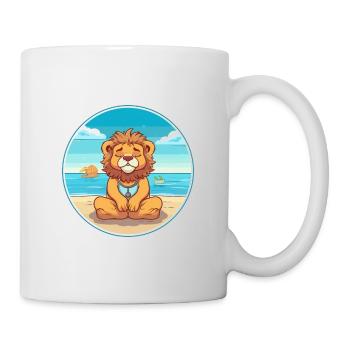 Lion Cartoon Yoga Beach Summer Illustration - Mug - white - Right