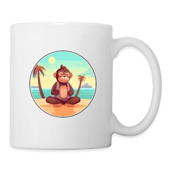 Monkey Cartoon Yoga Beach Summer Illustration - Mug - white - Right