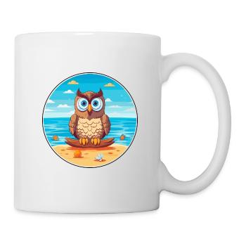 Owl Cartoon Yoga Beach Summer Illustration - Mug - white - Right