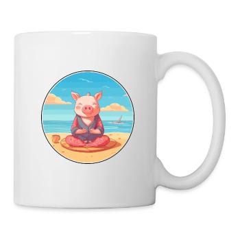 Pig Cartoon Yoga Beach Summer Illustration - Mug - white - Right