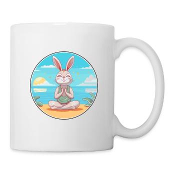 Kaninchen Cartoon Yoga Strand Sommer Illustration - Tasse - Weiß - Rechts