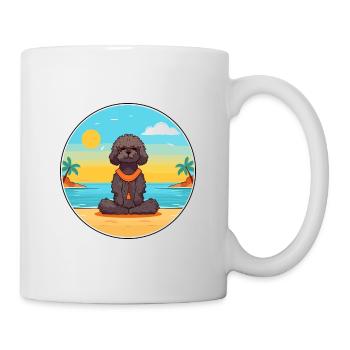 Pudel-Hundekarikatur-Yoga-Strand-Sommer-Illustration - Tasse - Weiß - Rechts