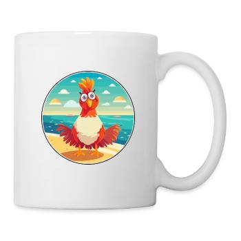 Rooster Cartoon Yoga Beach Summer Illustration - Mug - white - Right