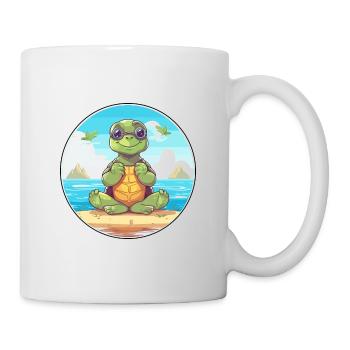 Turtle Cartoon Yoga Beach Summer Illustration - Mug - white - Right