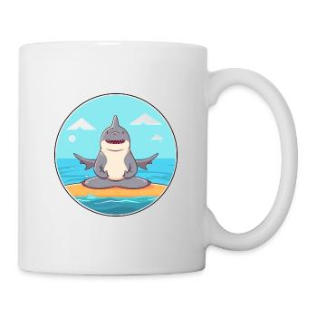 Shark Cartoon Yoga Beach Summer Illustration - Mug - white - Right