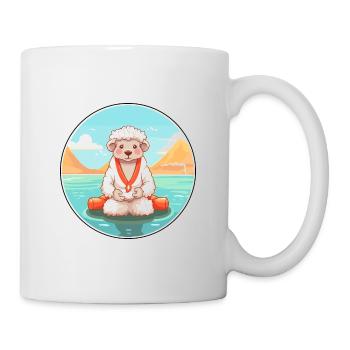 Sheep Cartoon Yoga Beach Summer Illustration - Mug - white - Right