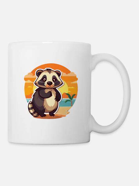 Dachs-lustige Cartoon-Kawaii-Strand-Illustration - Tasse - Weiß