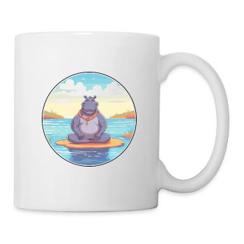 Hippo Cartoon Yoga Beach Summer Illustration - Mug - white - Right