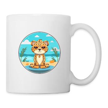 Leopard Cartoon Yoga Strand Sommer Illustration - Tasse - Weiß - Rechts