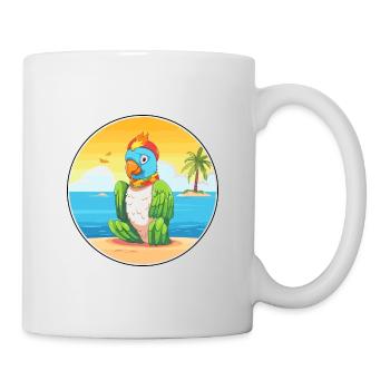 Papageien-Karikatur-Yoga-Strand-Sommer-Illustration - Tasse - Weiß - Rechts