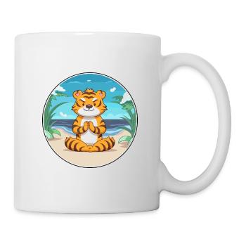 Tiger Cartoon Yoga Beach Summer Illustration - Mug - white - Right