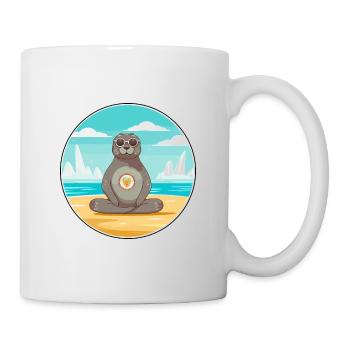 Phoque Dessin Animé Yoga Plage Été Illustration - Mug blanc - blanc - Droite