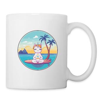 Einhorn-Cartoon-Yoga-Strand-Sommer-Illustration - Tasse - Weiß - Rechts