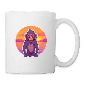 Pavian, lustige Cartoon-Kawaii-Strand-Illustration - Tasse - Weiß - Rechts