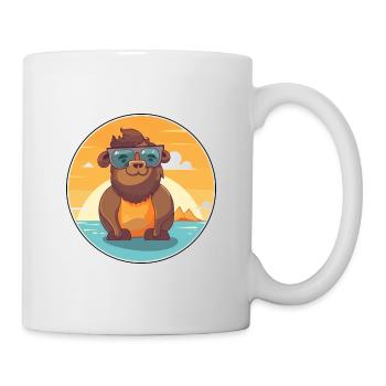 Bison drôle de dessin animé kawaii plage illustration - Mug blanc - blanc - Droite