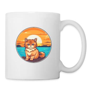Chat Drôle De Dessin Animé Kawaii Plage Illustration - Mug blanc - blanc - Droite