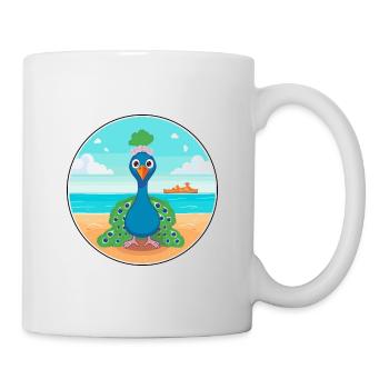 Pfau-Cartoon-Yoga-Strand-Sommer-Illustration - Tasse - Weiß - Rechts