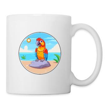 Papagei-Cartoon-Yoga-Strand-Sommer-Illustration - Tasse - Weiß - Rechts
