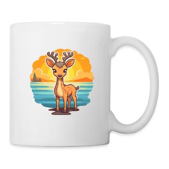Deer Funny Cartoon Kawaii Beach Illustration - Mug - white - Right