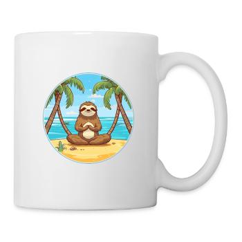 Faultier Karikatur Yoga Strand Sommer Illustration - Tasse - Weiß - Rechts