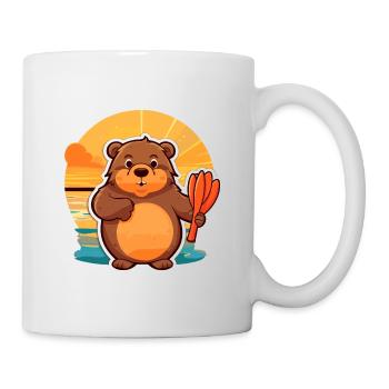 Biber-lustige Cartoon-Kawaii-Strand-Illustration - Tasse - Weiß - Rechts