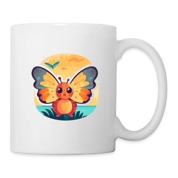 Schmetterling, lustige Cartoon-Kawaii-Strand-Illustration - Tasse - Weiß - Rechts