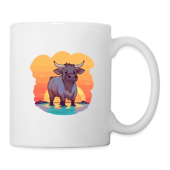 Bull Funny Cartoon Kawaii Beach Illustration - Mug - white - Right
