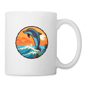 Dolphin Funny Cartoon Kawaii Beach Illustration - Mug - white - Right