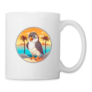 Falcon Funny Cartoon Kawaii Beach Illustration - Mug - white - Right