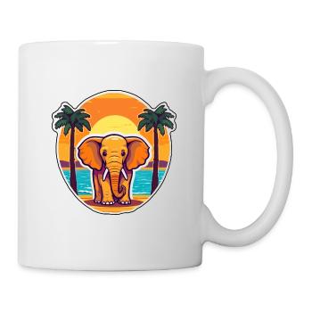 Elephant Funny Cartoon Kawaii Beach Illustration - Mug - white - Right