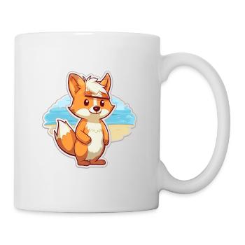 Fuchs, lustige Cartoon-Kawaii-Strand-Illustration - Tasse - Weiß - Rechts