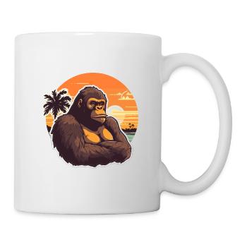 Gorilla Funny Cartoon Kawaii Beach Illustration - Mug - white - Right