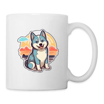 Husky Hund Lustige Karikatur Kawaii Strand Illustration - Tasse - Weiß - Rechts