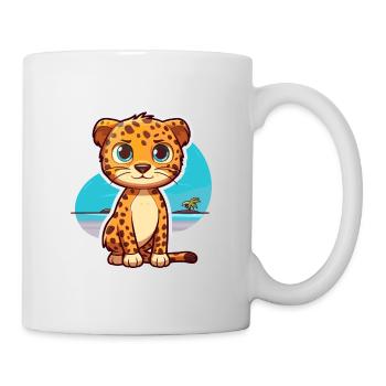 Leopard Lustige Karikatur Kawaii Strand Illustration - Tasse - Weiß - Rechts