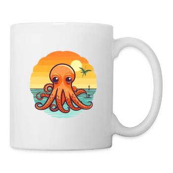 Oktopus Lustige Karikatur Kawaii Strand Illustration - Tasse - Weiß - Rechts