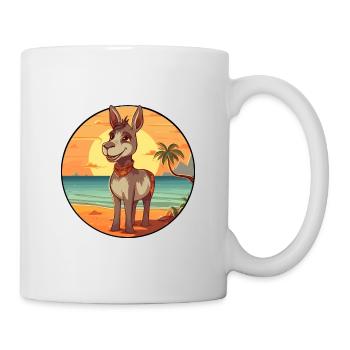 Donkey Funny Cartoon Kawaii Beach Illustration - Mug - white - Right