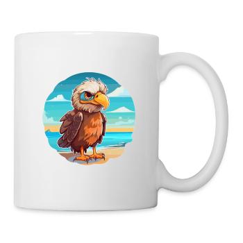 Eagle Funny Cartoon Kawaii Beach Illustration - Mug - white - Right